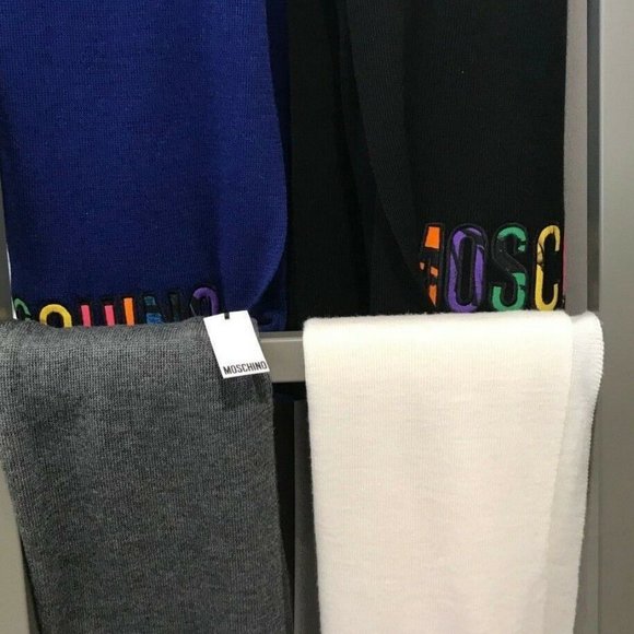 *SOLD* Multi-color Moschino Logo Scarf in solid BLUE - Picture 2 of 5